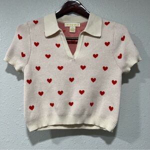 Valentines Day Heart Knit Sweater Cropped Short Sleeve Coco & Shay Size Small